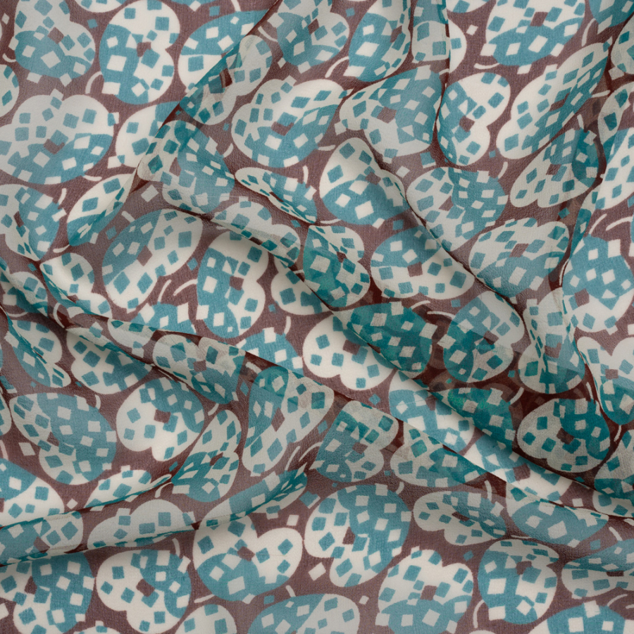 Teal, White and Burgundy Sprinkled Treats Silk Chiffon | Mood Fabrics