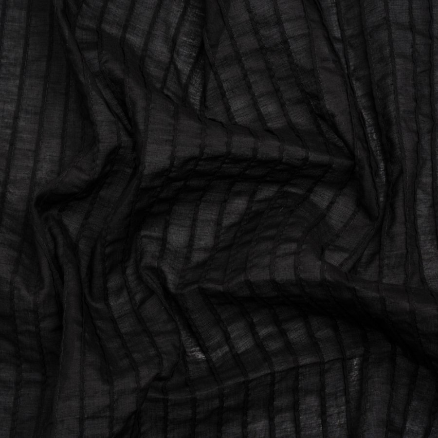 Famous Australian Designer Black Pintucked Cotton Voile | Mood Fabrics
