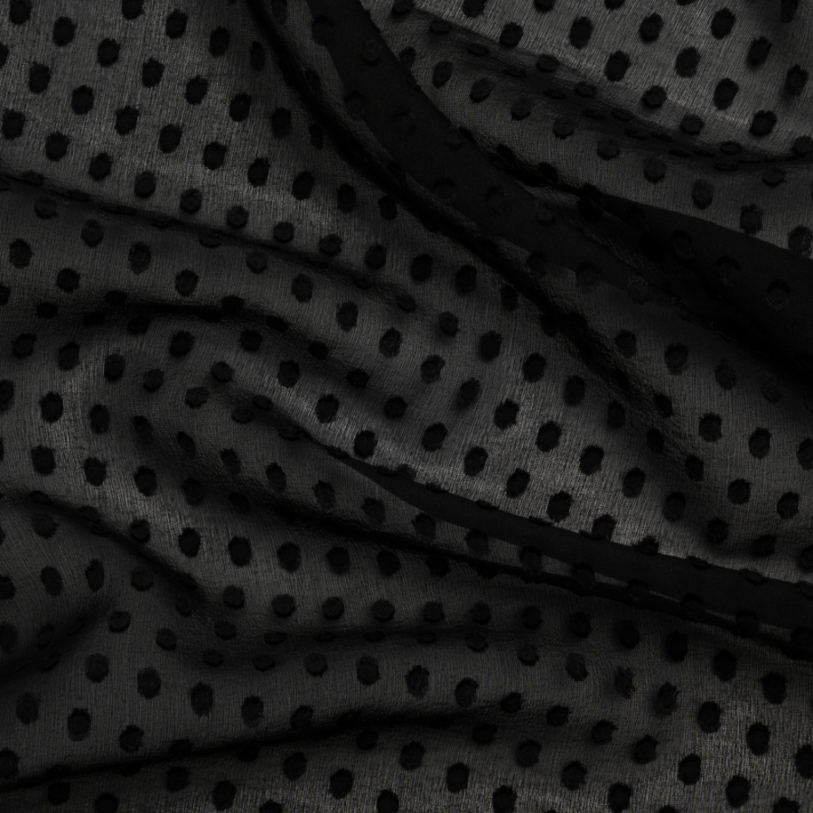 Famous Australian Designer Black Textured Burnout Polka Dots Silk and Viscose Georgette | Mood Fabrics