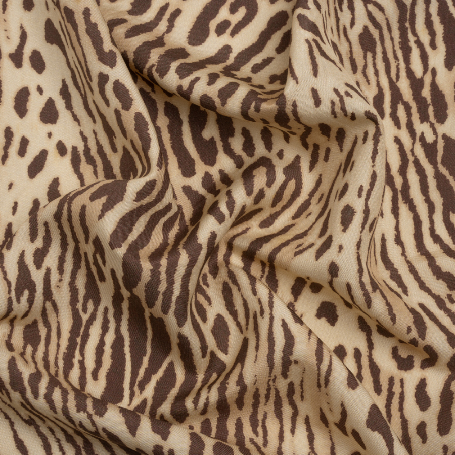Famous Australian Designer Beige and Brown Animal Spots Silk Woven | Mood Fabrics