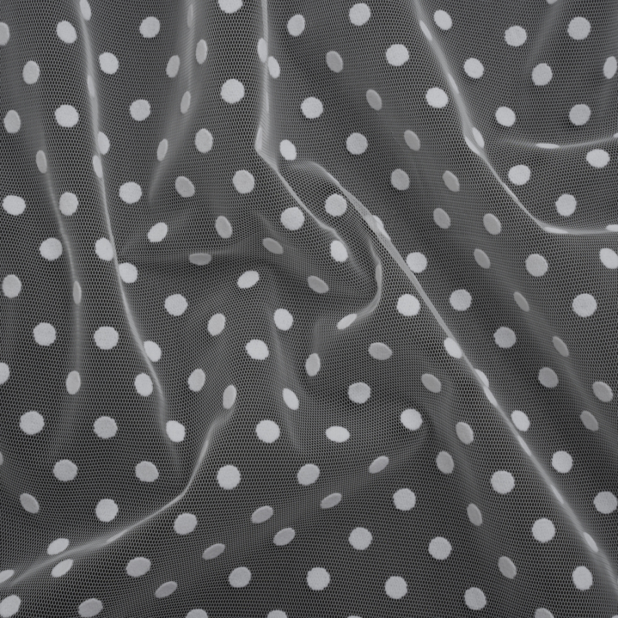 Famous Australian Designer White Big Flocked Polka Dots Polyester Tulle | Mood Fabrics