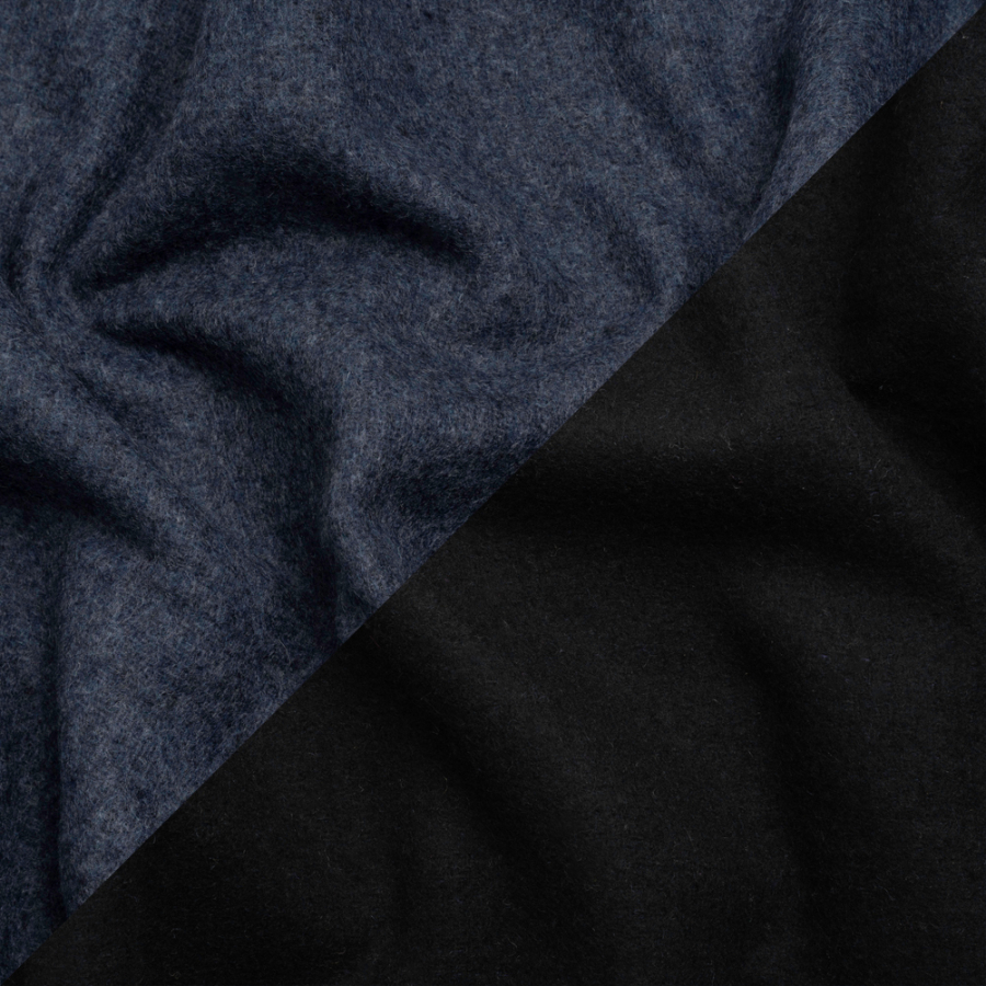 Italian Black and Navy Brushed Wool and Polyester Double Cloth Coating | Mood Fabrics