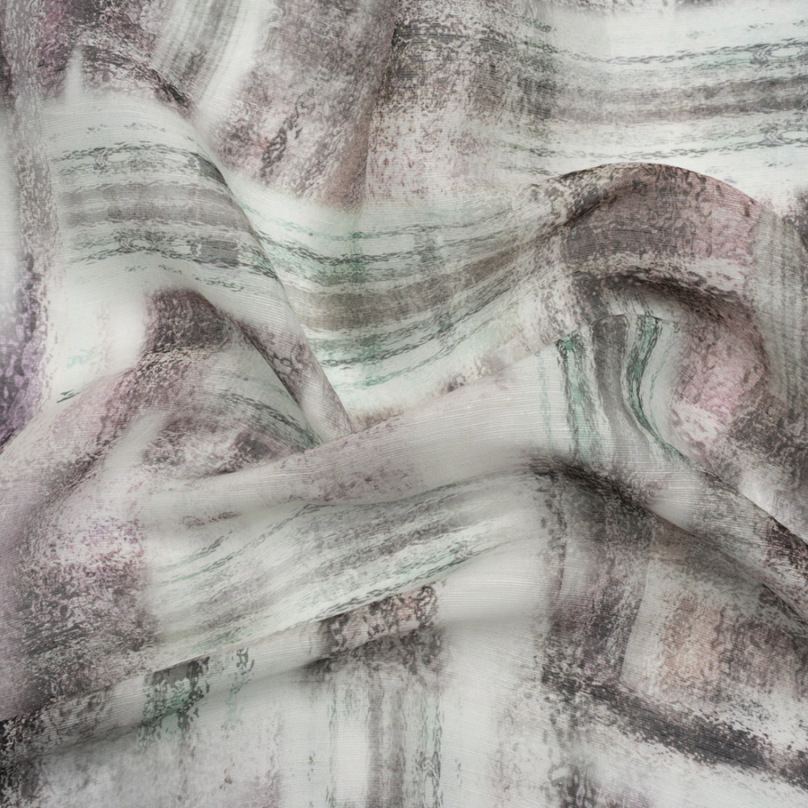 Purple, Green and Gray Abstract Lightweight Linen and Silk Woven | Mood Fabrics