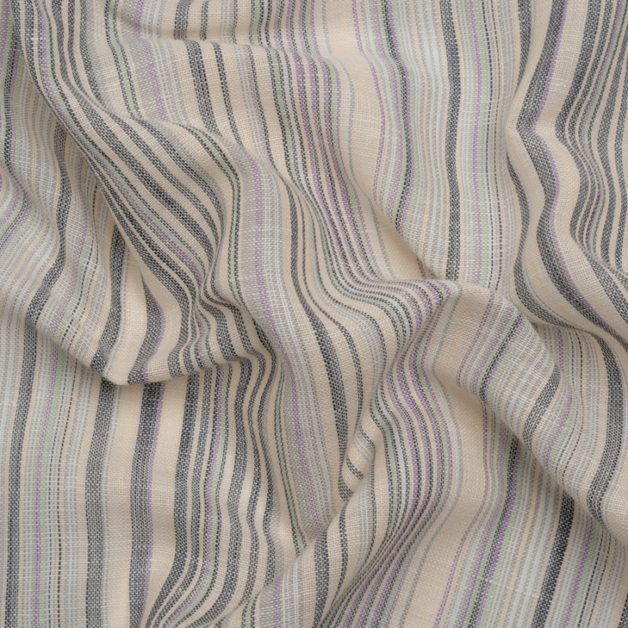 Famous Australian Designer Lilac, Mint and Beige Barcode Stripes Lightweight Linen and Cotton Woven | Mood Fabrics