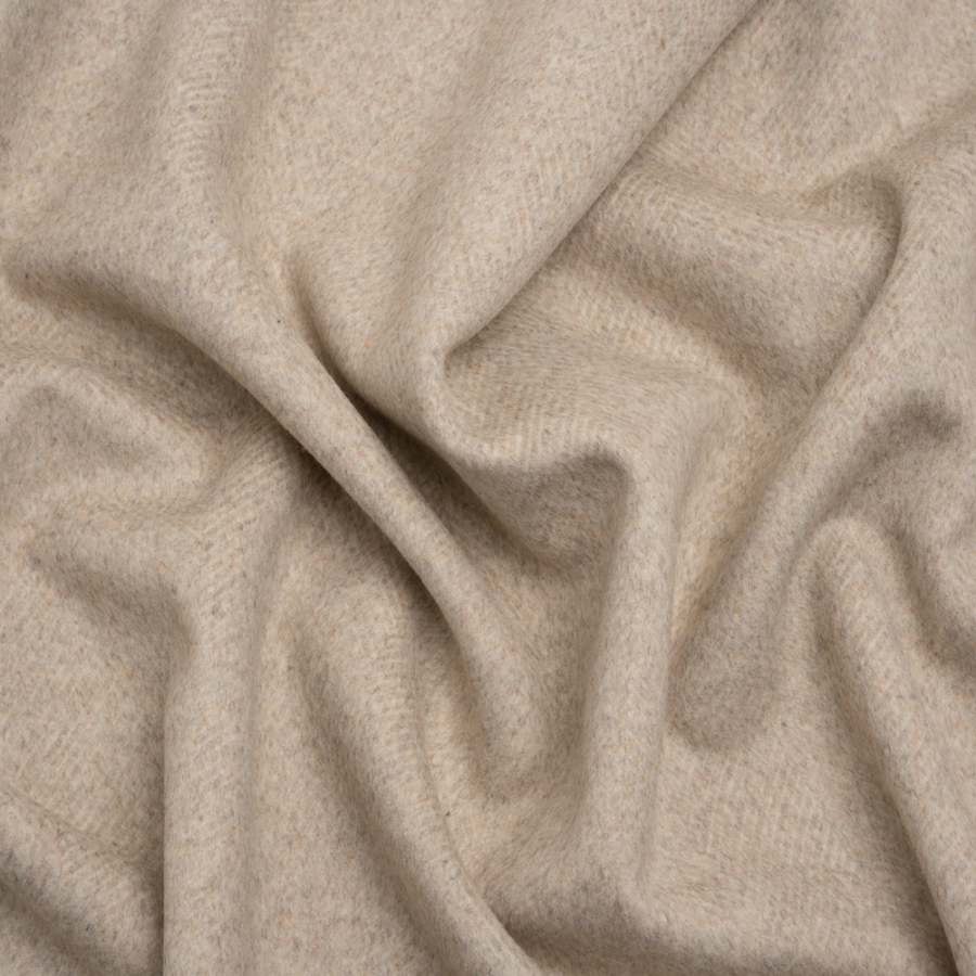 Beige and Cream Herringbone Brushed Wool Blend Twill Coating | Mood Fabrics