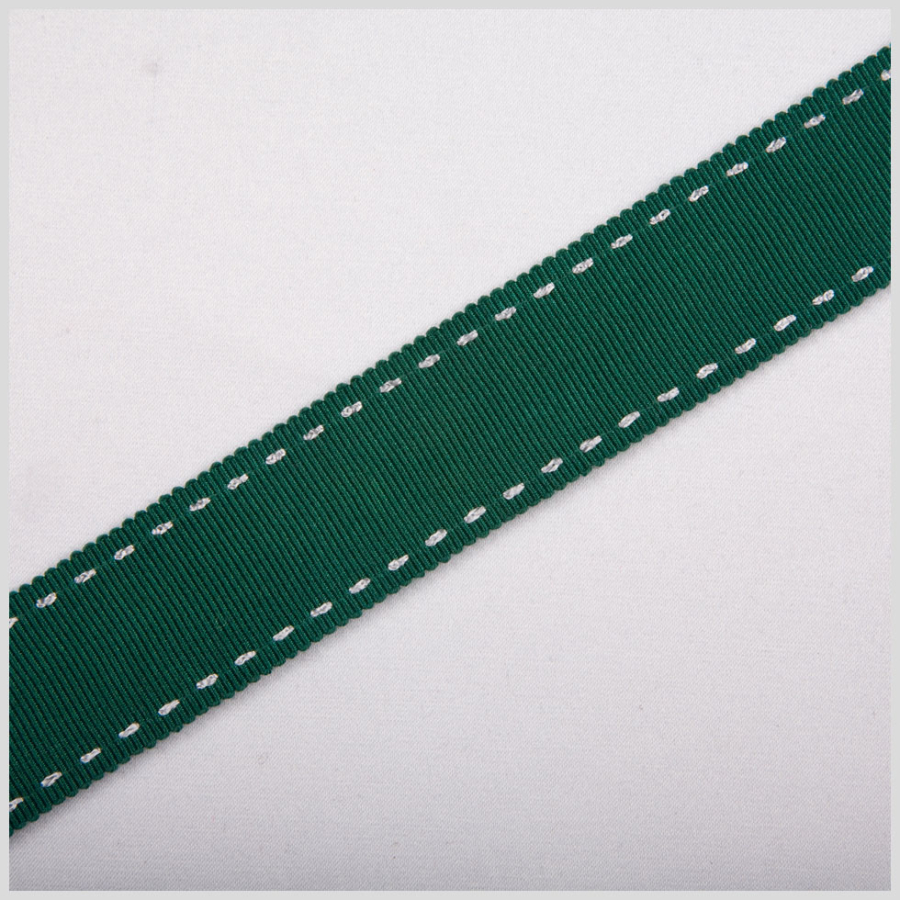 7/8 Dark Green Stitched Grosgrain Ribbon | Mood Fabrics