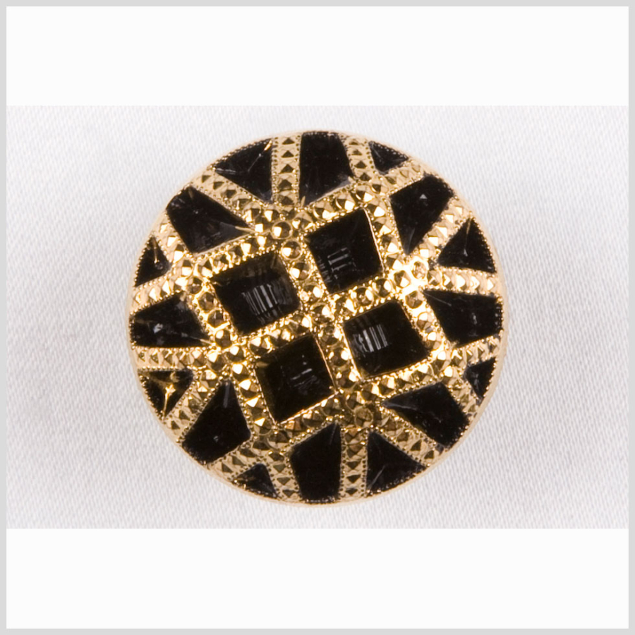 Black/Gold Glass Button - 18L/11.5mm | Mood Fabrics