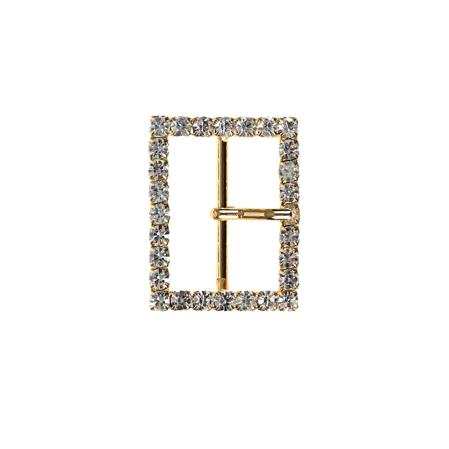 Swarovski Crystal and Gold Rectangular Rhinestone Buckle - 1.125 x 1.5 | Mood Fabrics