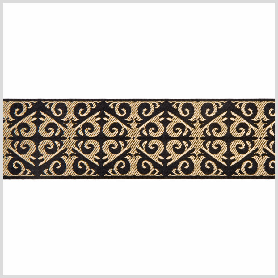 1.5 Black/Gold French Jacquard Ribbon | Mood Fabrics