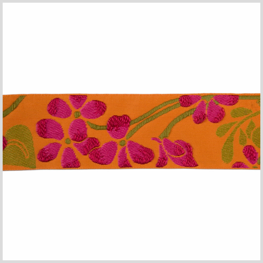 Orange/Fuchsia/Green French Jacquard Ribbon | Mood Fabrics
