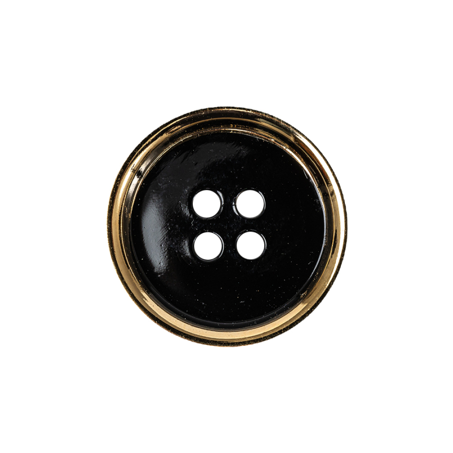 Black and Gold Edged 4-Hole Glass Button - 36L/23mm | Mood Fabrics