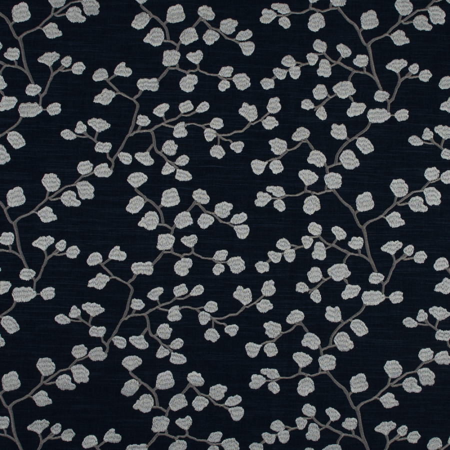 British Imported Ink Imitation Dupioni with Embroidered Branches | Mood Fabrics
