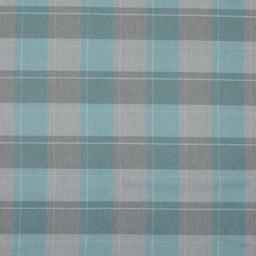 British Imported Aqua Plaid Polyester Twill | Mood Fabrics