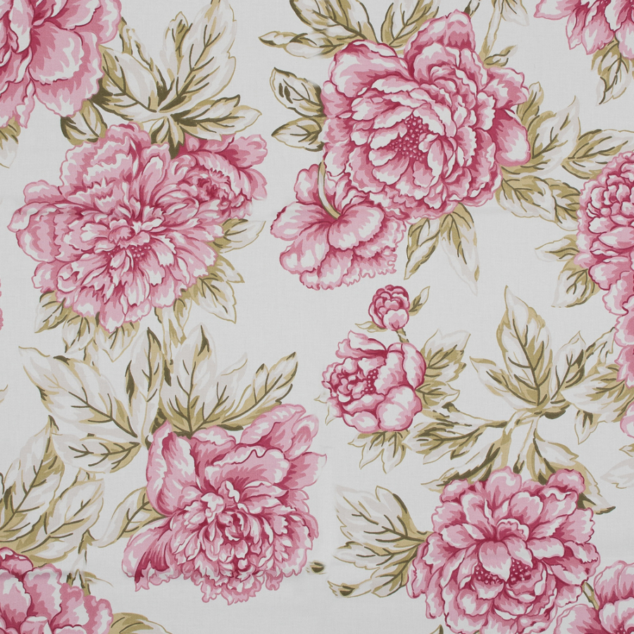 British Imported Raspberry Floral Printed Cotton Canvas | Mood Fabrics
