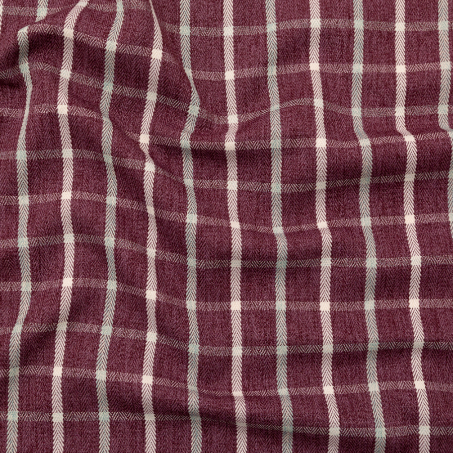 British Imported Mulberry Tattersall Check and Herringbone Woven | Mood Fabrics