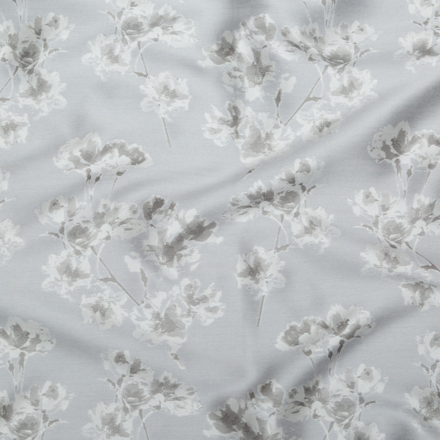 British Imported Silver Floral Drapery Jacquard | Mood Fabrics
