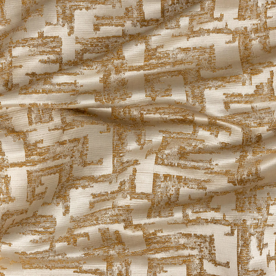 British Imported Ochre Abstract Drapery Jacquard | Mood Fabrics