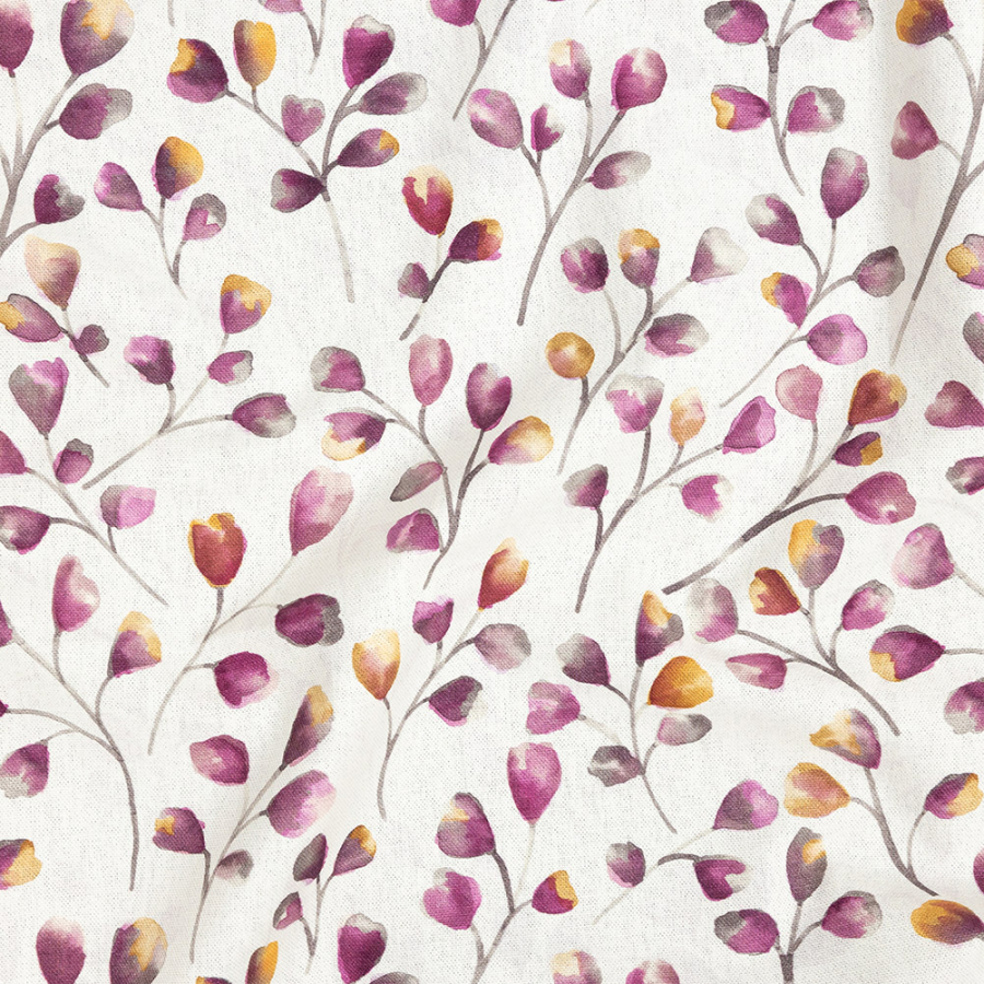 British Imported Berry Watercolor Floral Printed Cotton Canvas | Mood Fabrics