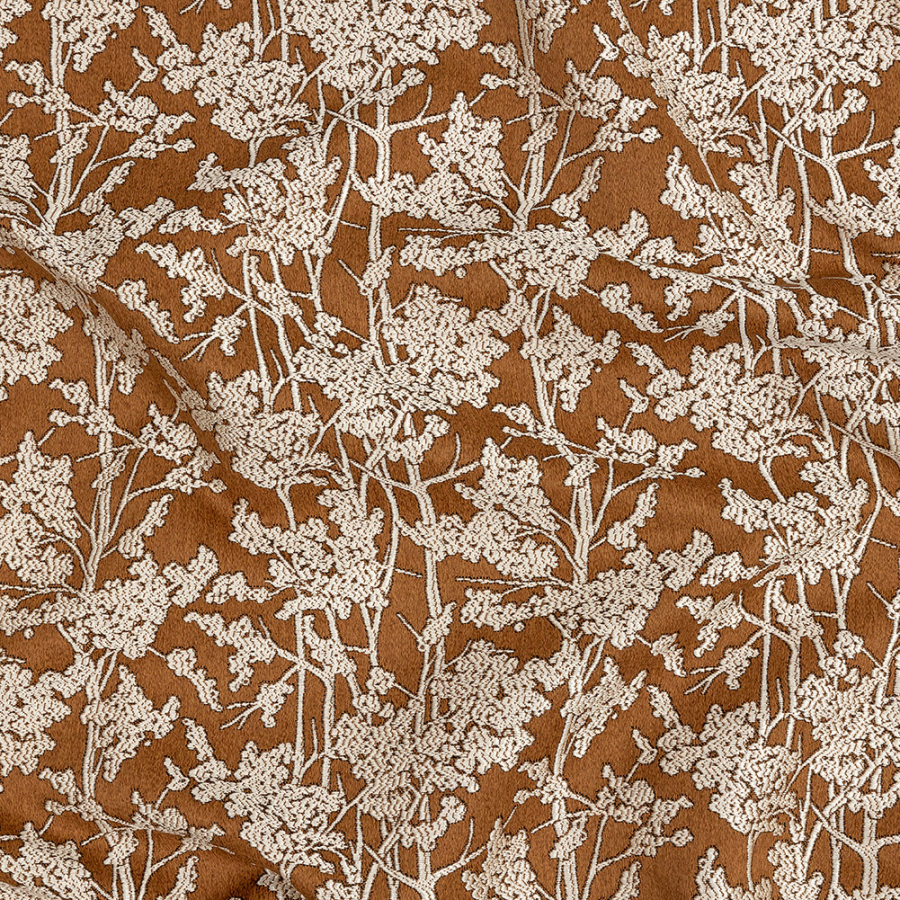 British Imported Terracotta Woodlands Polyester Jacquard | Mood Fabrics