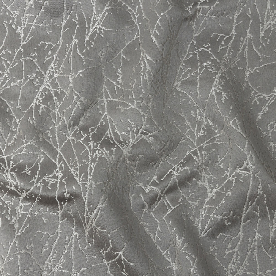 British Imported Graphite Wintry Branches Polyester Jacquard | Mood Fabrics