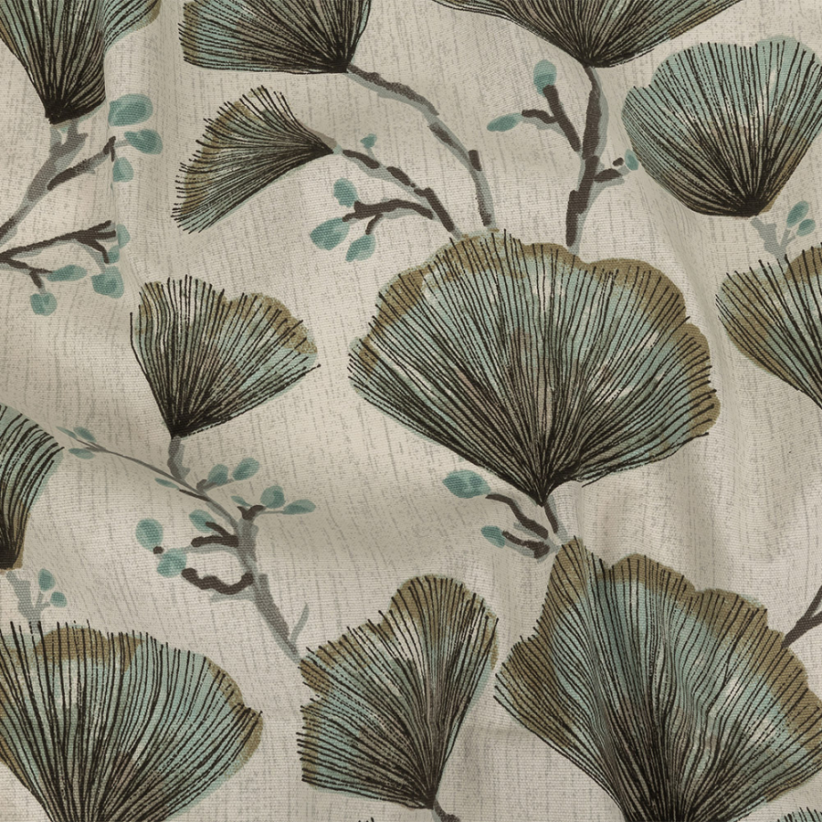 British Imported Seafoam Fanning Florets Printed Cotton Canvas | Mood Fabrics