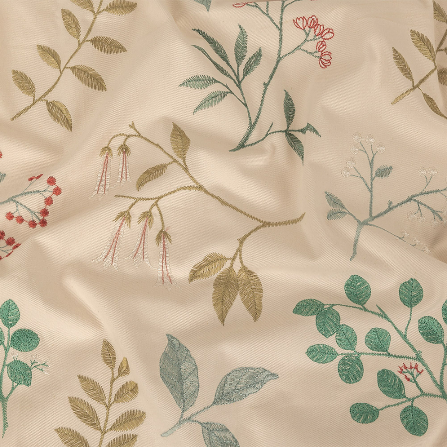 British Imported Spa Floral Embroidered Cotton Twill | Mood Fabrics