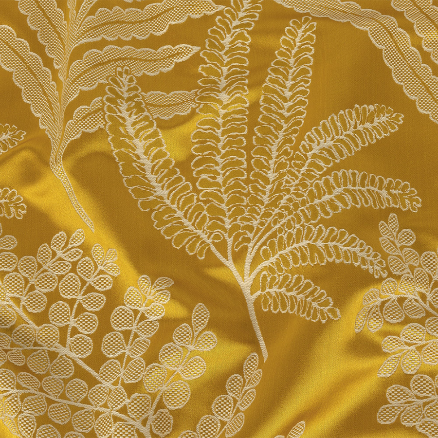 British Imported Mimosa Foliage Satin-Faced Jacquard | Mood Fabrics