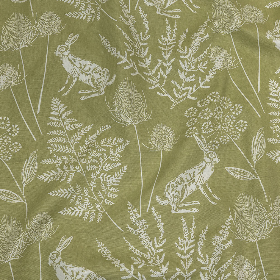 British Imported Sage Hare in the Meadows Printed Cotton Canvas | Mood Fabrics