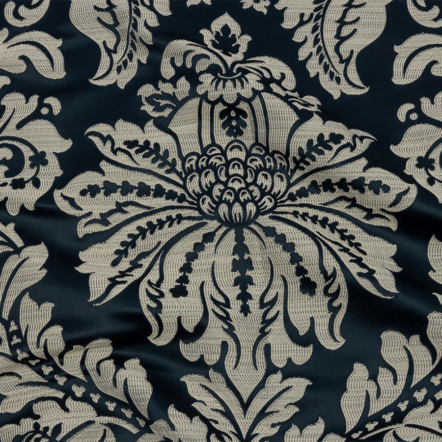 British Imported Ink Ornate Leaves Drapery Jacquard | Mood Fabrics