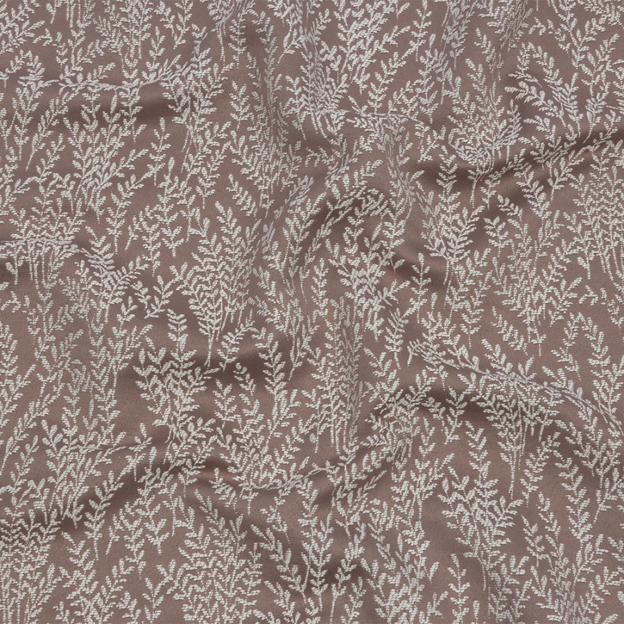 British Imported Mauve Little Leaves Drapery Jacquard | Mood Fabrics