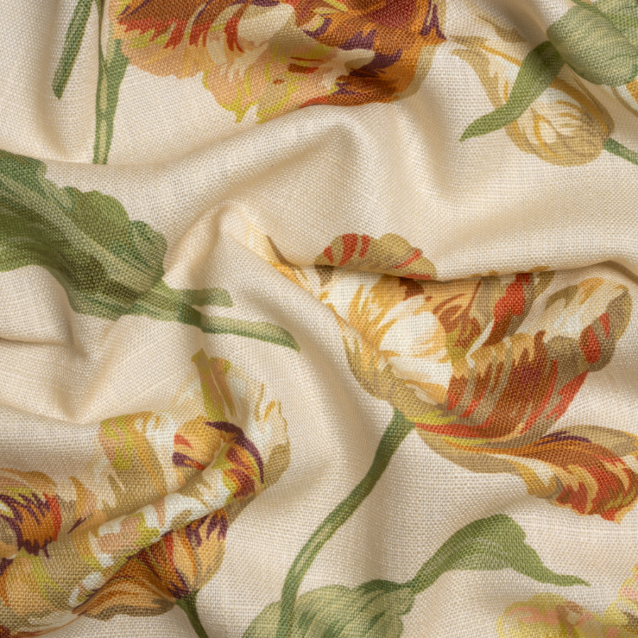 British Imported Gold Painting Flowers Viscose and Linen Drapery Woven | Mood Fabrics