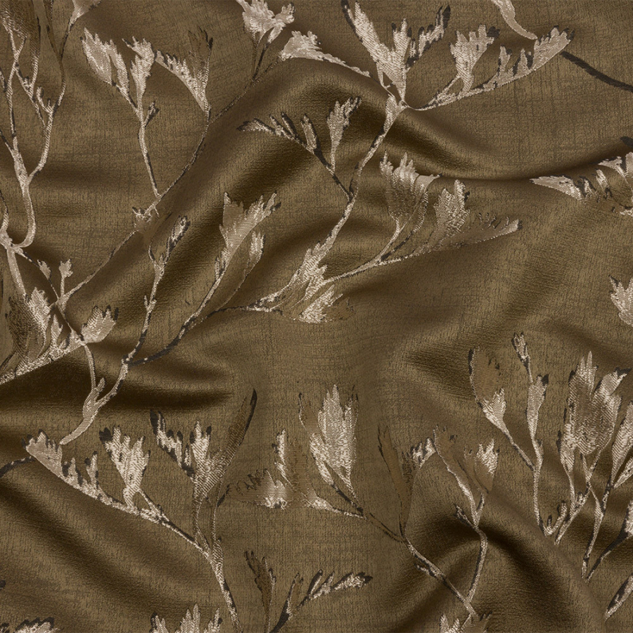 British Imported Truffle Windblown Branches Metallic Drapery Jacquard | Mood Fabrics