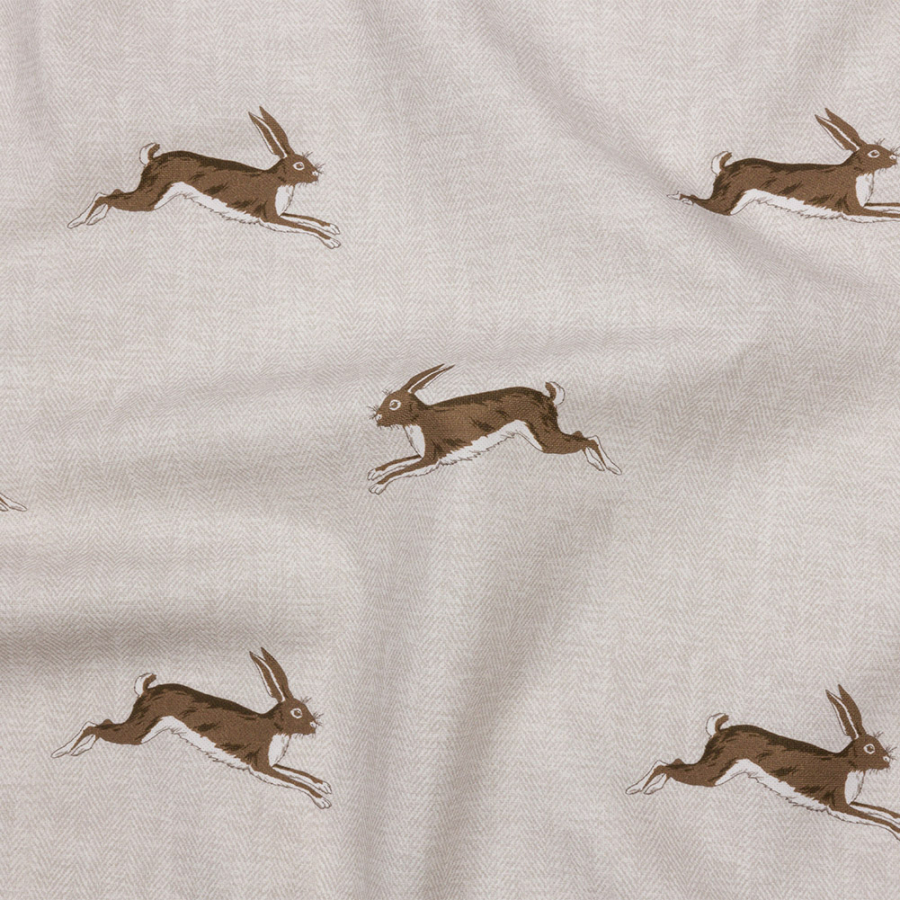 British Imported Stone Running Hares Printed Cotton Canvas | Mood Fabrics