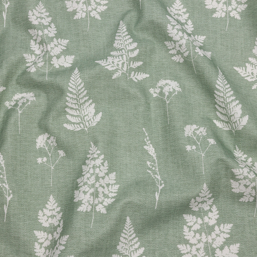 British Imported Sage Botanical Silhouettes Printed Cotton Canvas | Mood Fabrics
