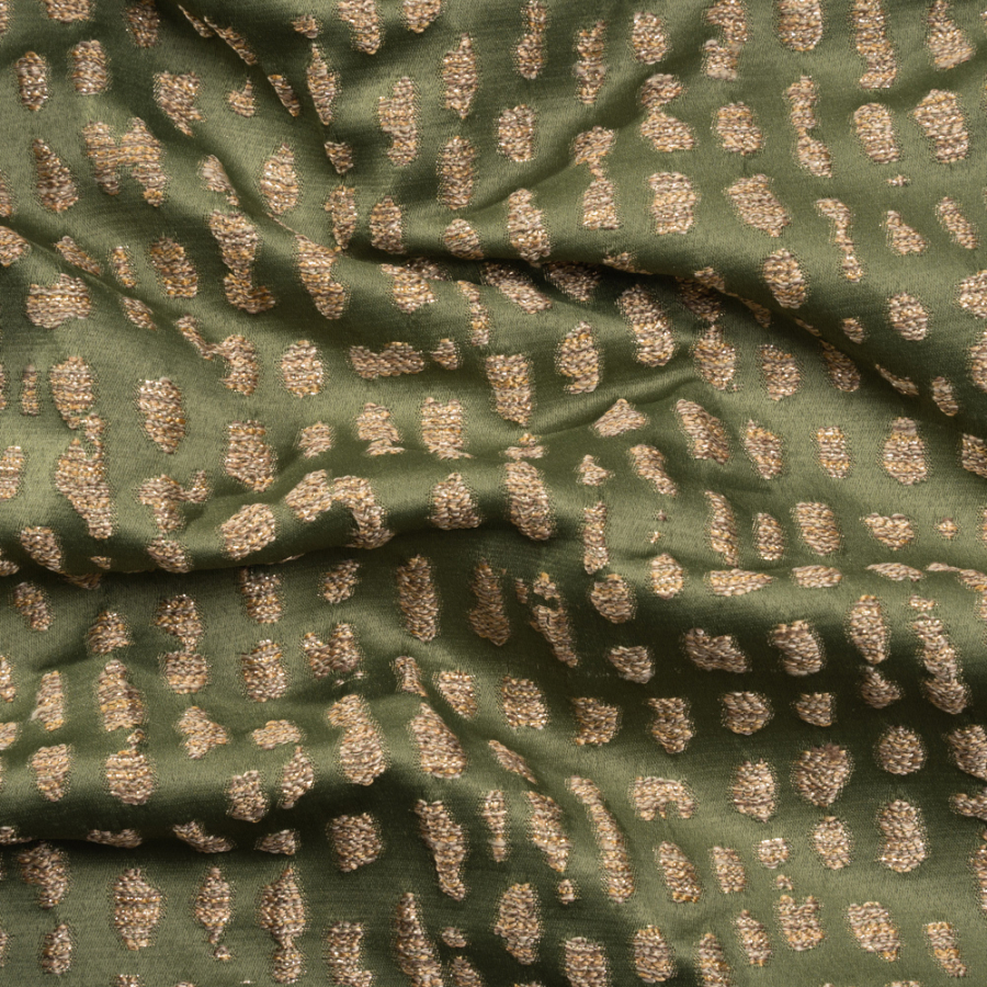 British Imported Olive Abstract Spotted Metallic Drapery Jacquard | Mood Fabrics