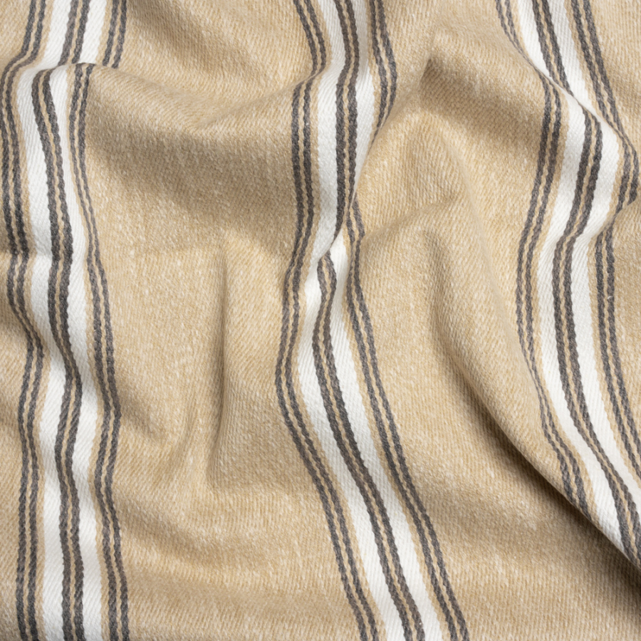 British Imported Fawn Striped Cotton and Polyester Drapery Twill | Mood Fabrics