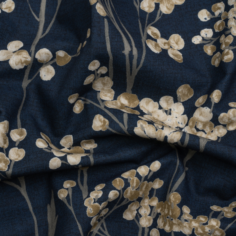 British Imported Ink Berry Stems Printed Cotton Canvas | Mood Fabrics