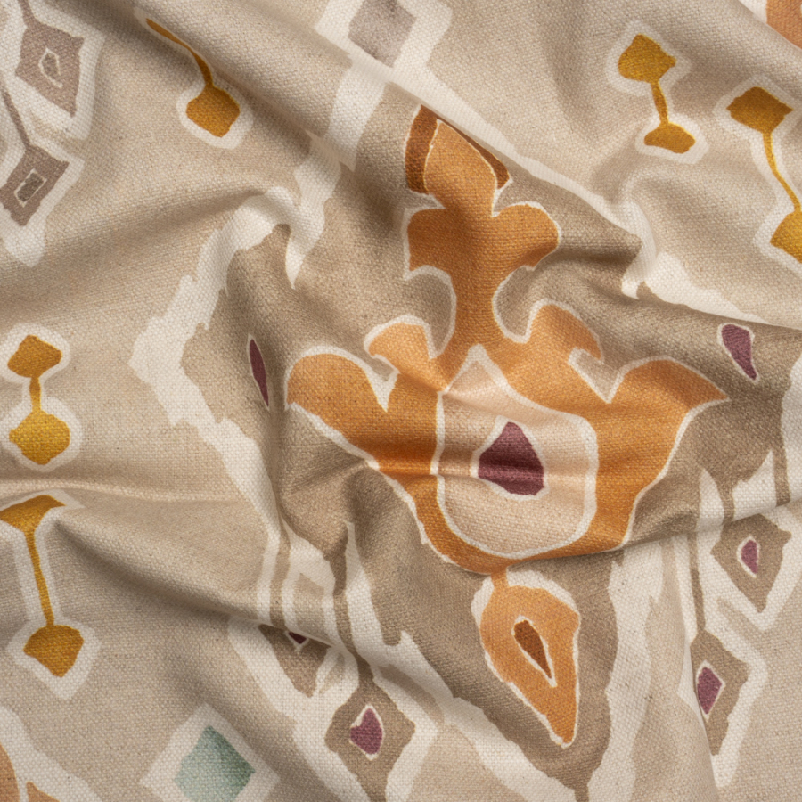 British Imported Terracotta Painted Diamonds Printed Cotton and Linen Canvas | Mood Fabrics
