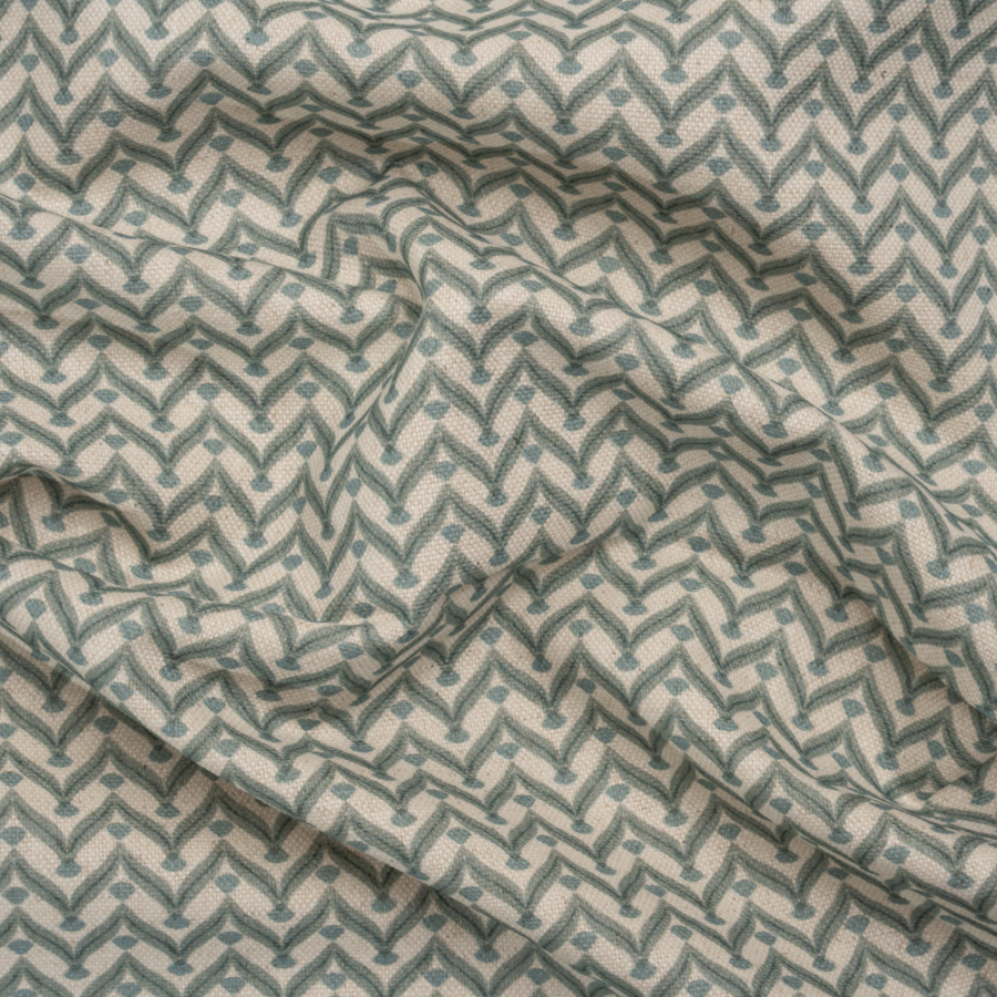 British Imported Aegean Leafy Chevrons Printed Cotton and Linen Canvas | Mood Fabrics
