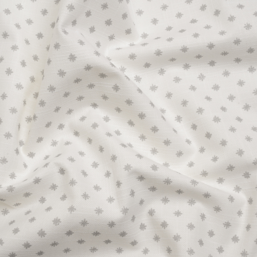 British Imported Silver Little Stars Printed Slubbed Cotton Canvas | Mood Fabrics