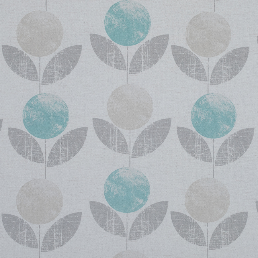 British Azure Geometric Floral Printed Cotton Canvas | Mood Fabrics