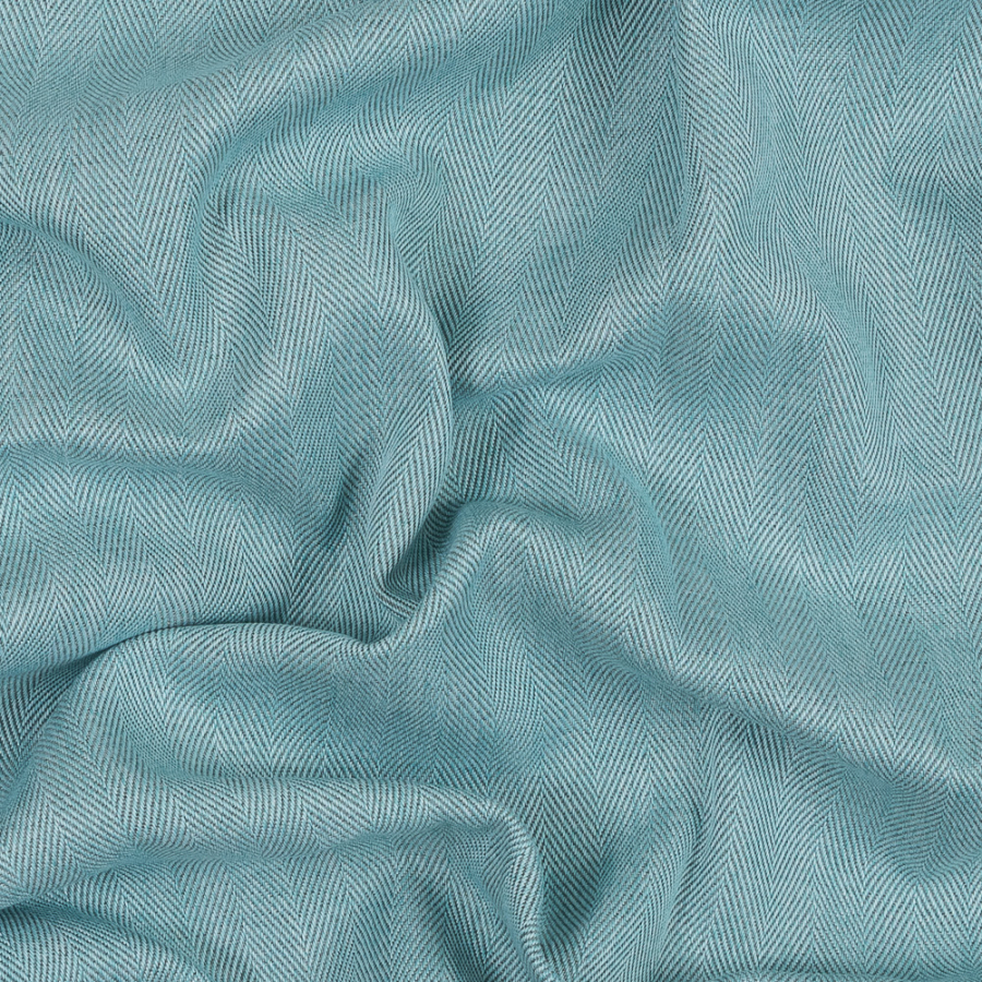 British Aqua Herringbone Brushed Woven | Mood Fabrics
