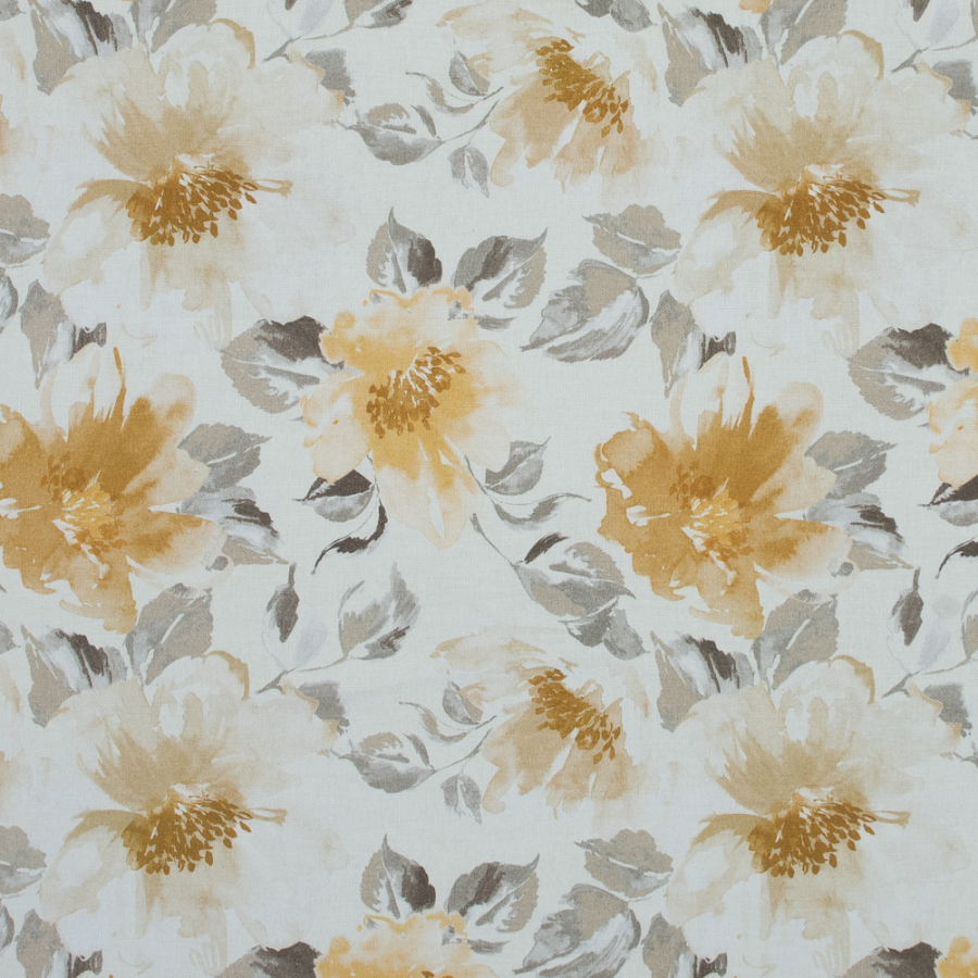 British Ochre Floral Printed Cotton Canvas | Mood Fabrics