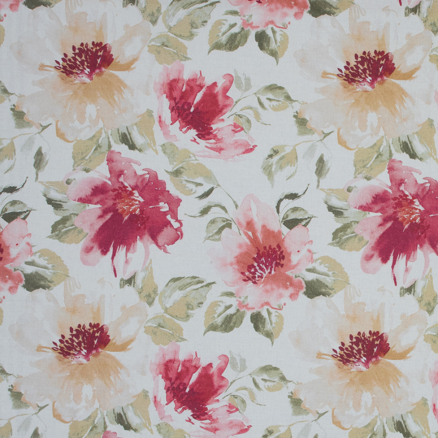 British Red Floral Printed Cotton Canvas | Mood Fabrics