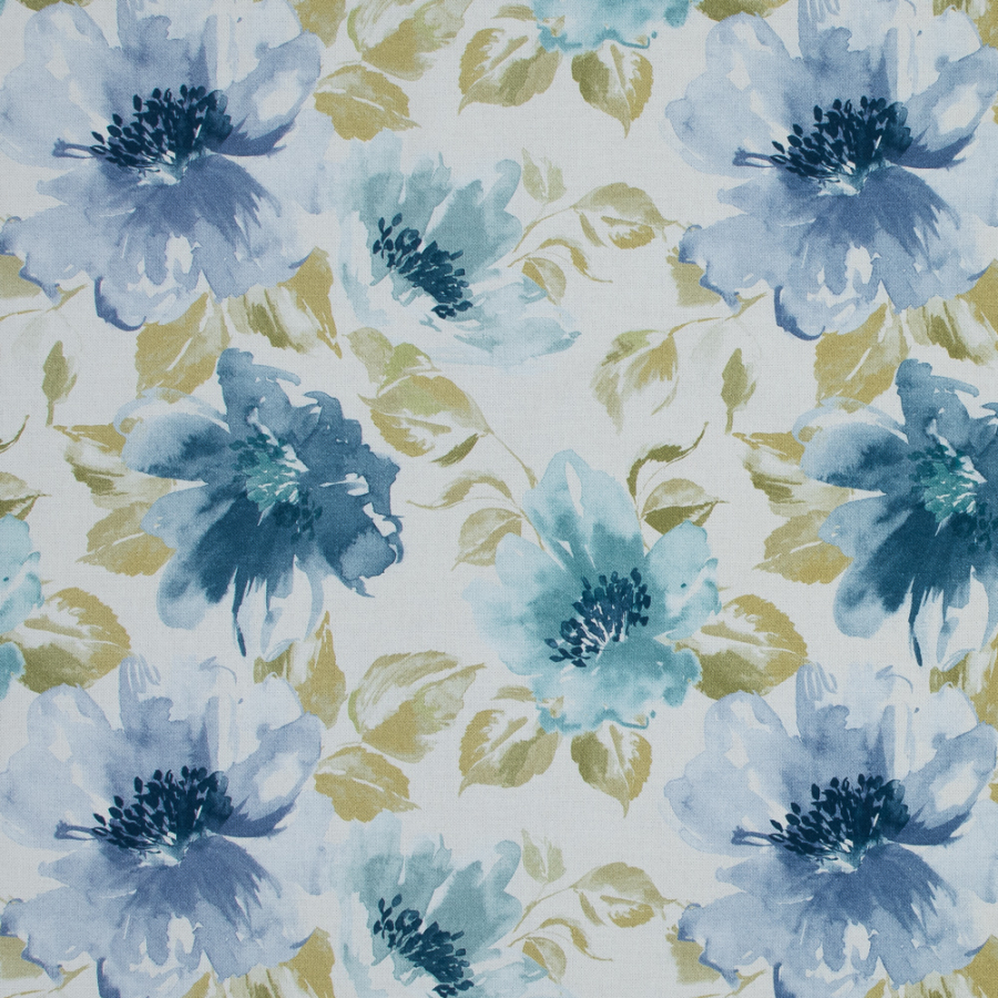 British Azure Floral Printed Cotton Canvas | Mood Fabrics