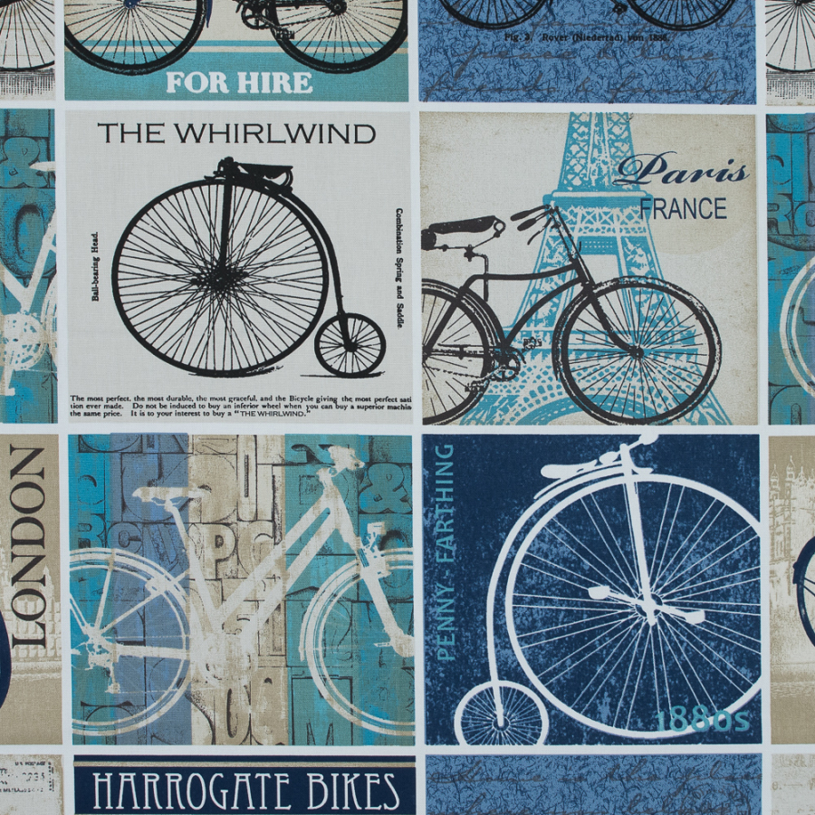 British Indigo Cyclist Printed Cotton Canvas | Mood Fabrics