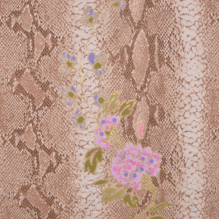 Beige/Kiwi/Orchid/Gold Reptile-Floral Cotton-Lycra Twill | Mood Fabrics