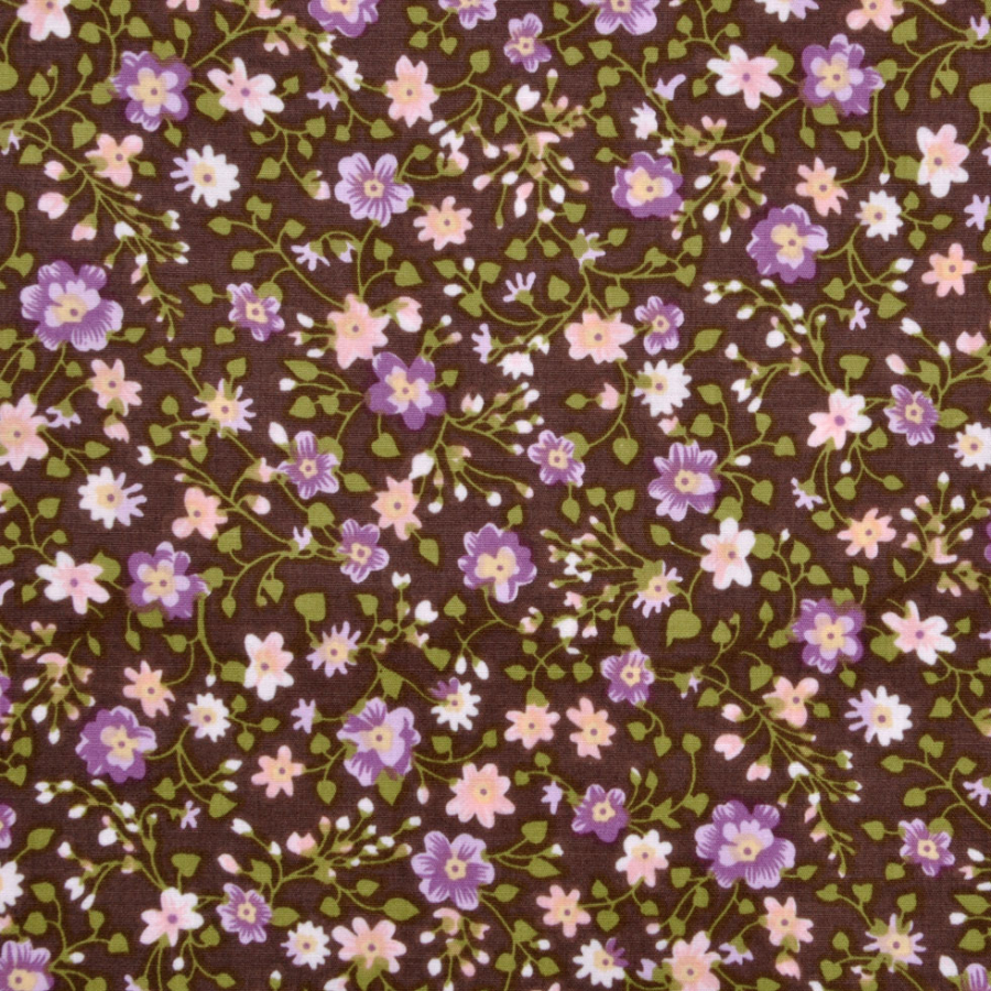 Brown Retro Floral Cotton Print | Mood Fabrics