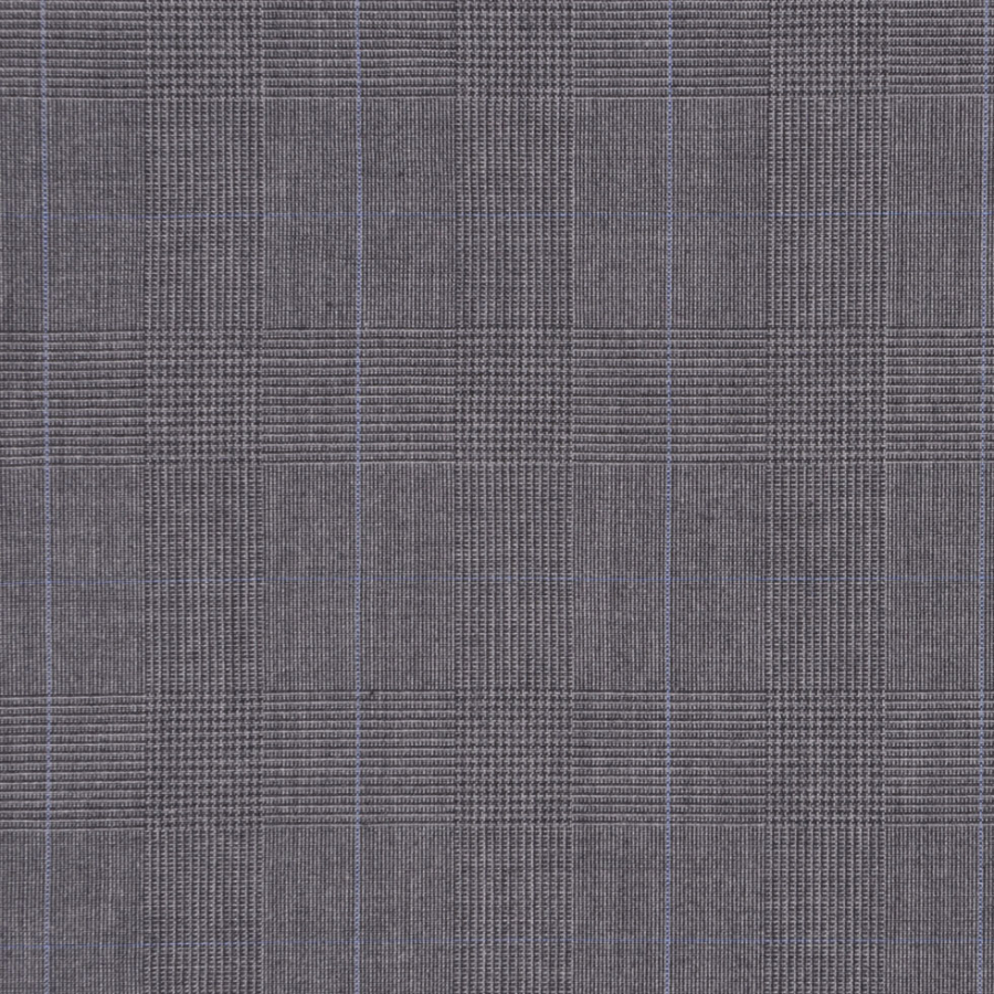 Italian Basic Gray & Chalk Blue Glen Plaid Cotton Suiting | Mood Fabrics