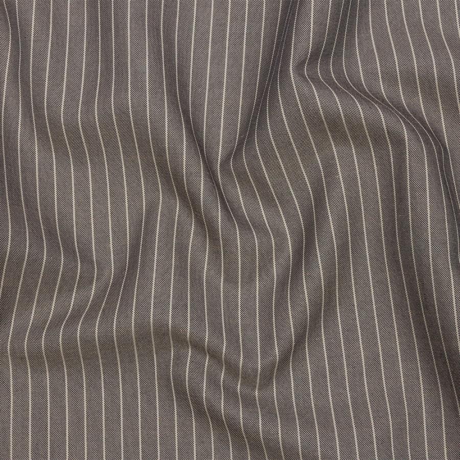 Italian Gray/White Chalk Striped Cotton Suiting | Mood Fabrics